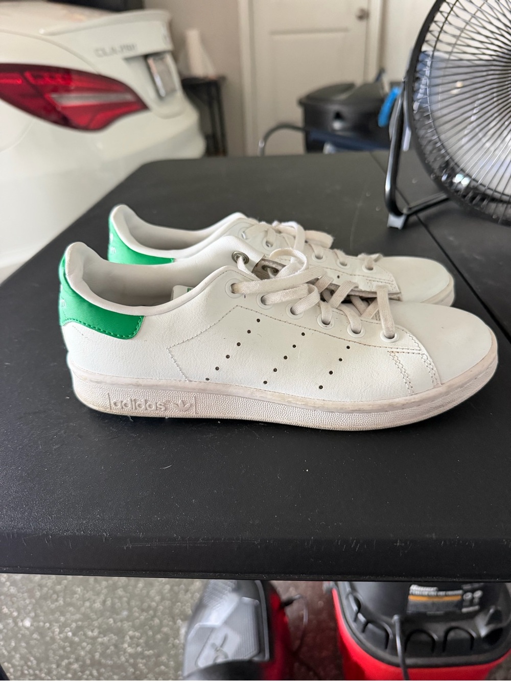 adidas Stan Smith White Leather Sneakers with Green Heel Patch